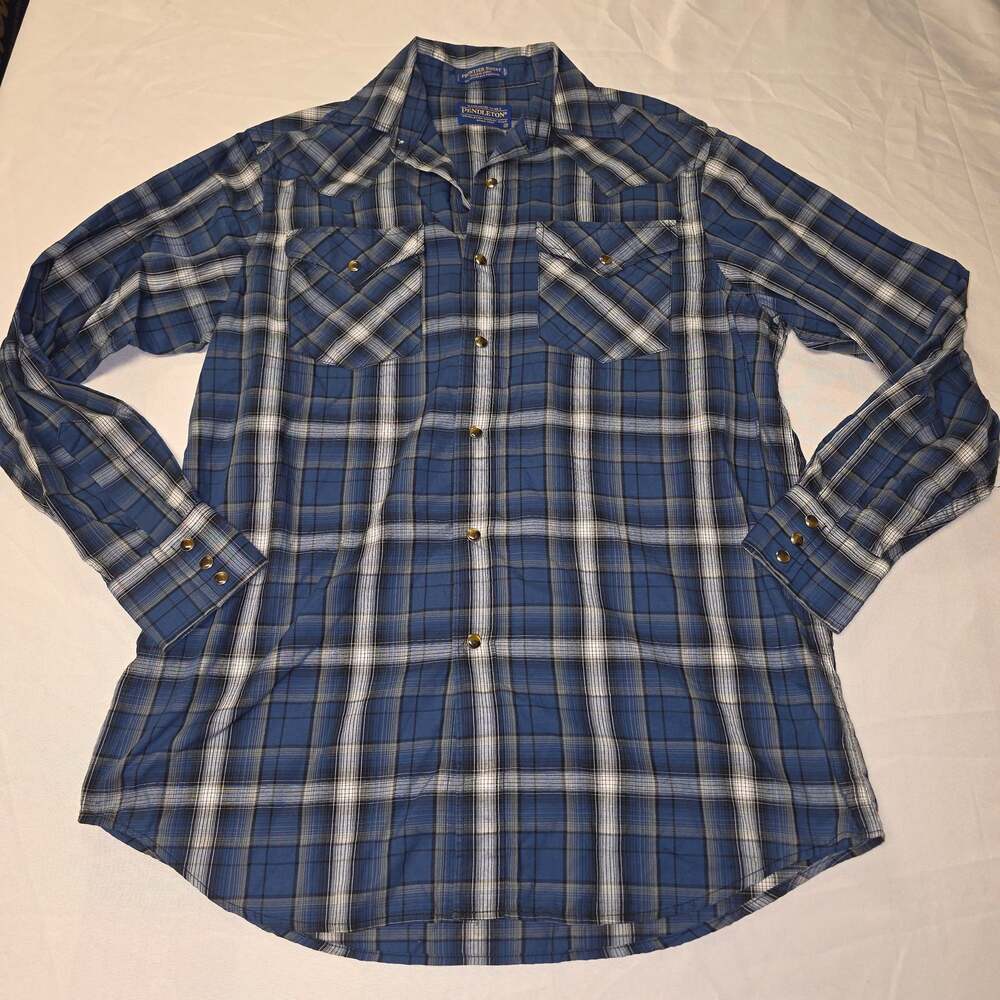 Pendleton Blue Plaid Long Sleeve Western Shirt